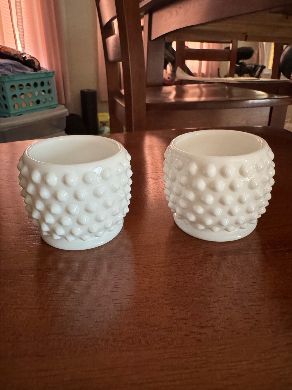 Fenton Hobnail Set of 2 Milk Glass Condiment Jars 3”